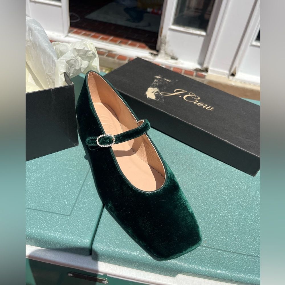 J Crew Anya Mary Jane Flats in Emerald Velvet NIB - Picture 9 of 9